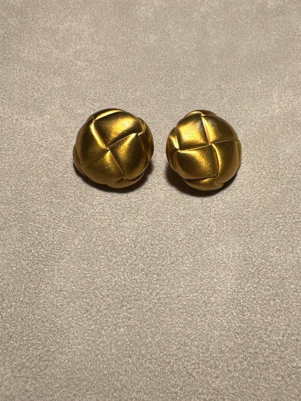 Gold Woven Dome Button Earrings CLIP ON